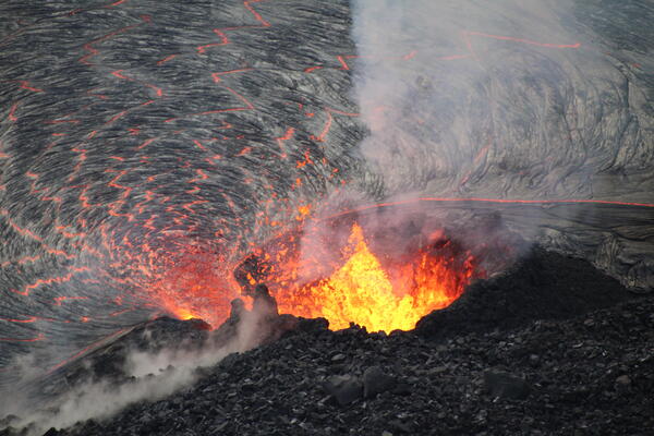 Color photograph of vent and lava lake