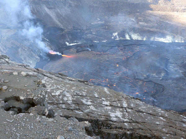 Color photograph of volcanic vent in lava lake