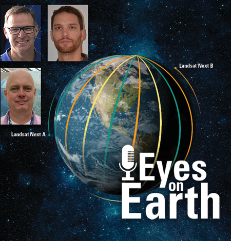 Image of Earth with mugshots of three people and a little text overlaid