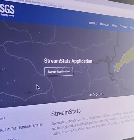 Image of computer screen showing the StreamStats website