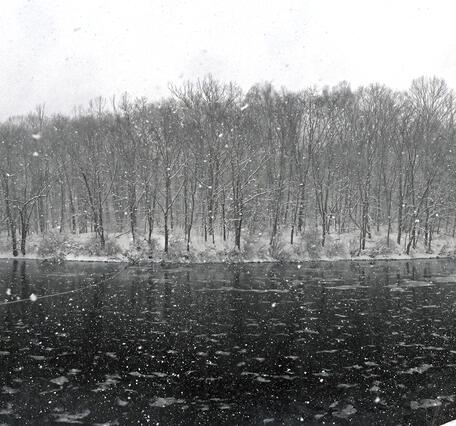 Panoramic view of the streamgage location surroundings during winter