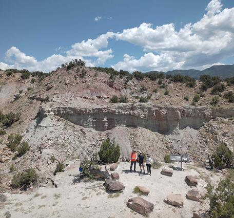 Group photo captured using a drone standing at the overlook for the Marsh-Felch quarry.