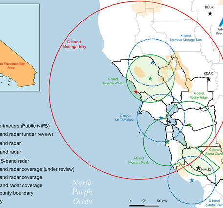 Map showing location of radar network for the Advanced Quantitative Precipitation Information system