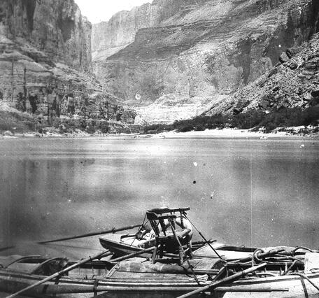 Powell's famous armchair boat, Colorado River, Grand Canyon National Park, 1872