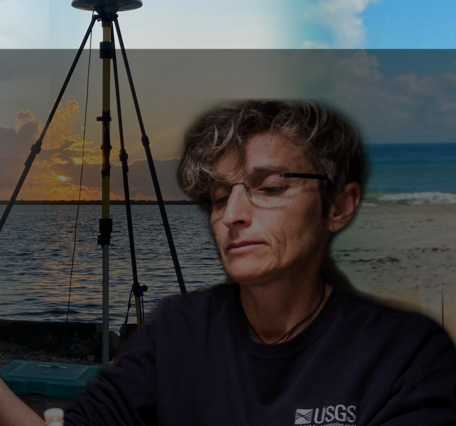 Scientists working in the field: on a boat, in a lab, on a beach. Text says, "News from the St. Petersburg Coastal and Marine Science Center. USGS."