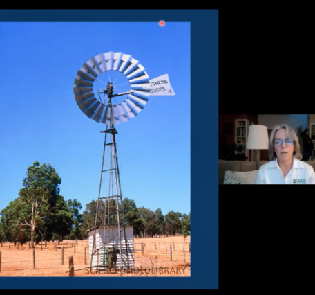 Windmill images with presenter's face in small box, presenting