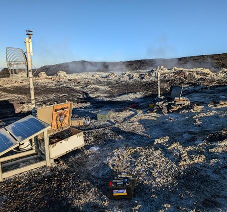 Color photograph of volcanic gas monitoring instrumentation