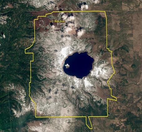 Sentinel-2A satellite image showing the Crater Lake in Oregon.