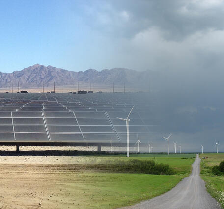 Array of photovoltaic cells and a wind energy facility