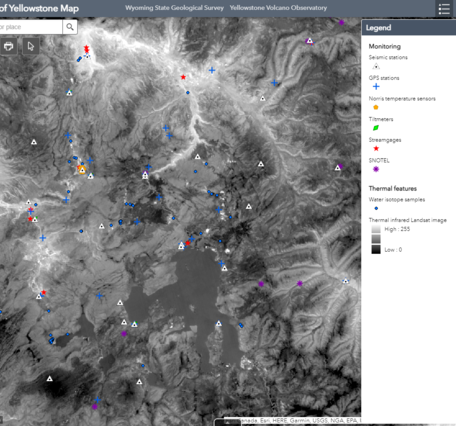 Example of some of the new layers available in the Geology of Yellowstone Map