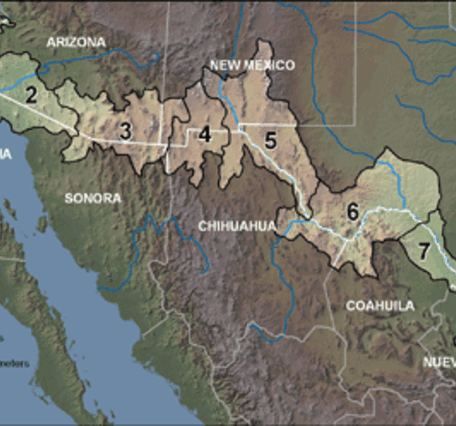 map showing United States and Mexico border