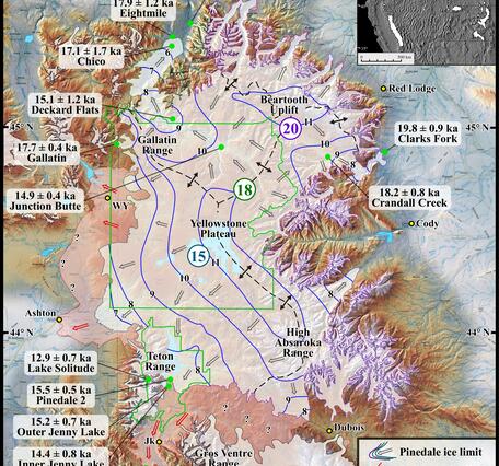 Map showing ice cover in the Yellowstone region