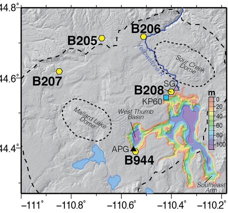 Map of area within Yellowstone National Park showing Yellowstone