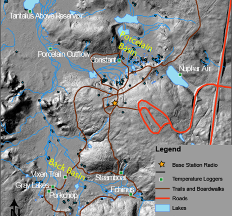 Map of locations for temperature measurement sites in Norris Geyser...