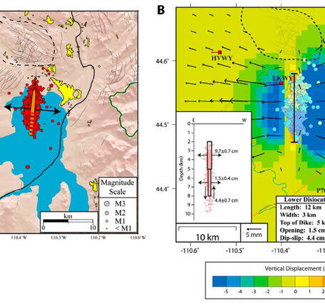 Maps of Yellowstone Lake earthquake swarm (2008-2009) with a model ...