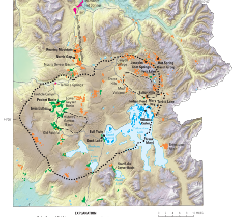 Map showing the location of active thermal areas