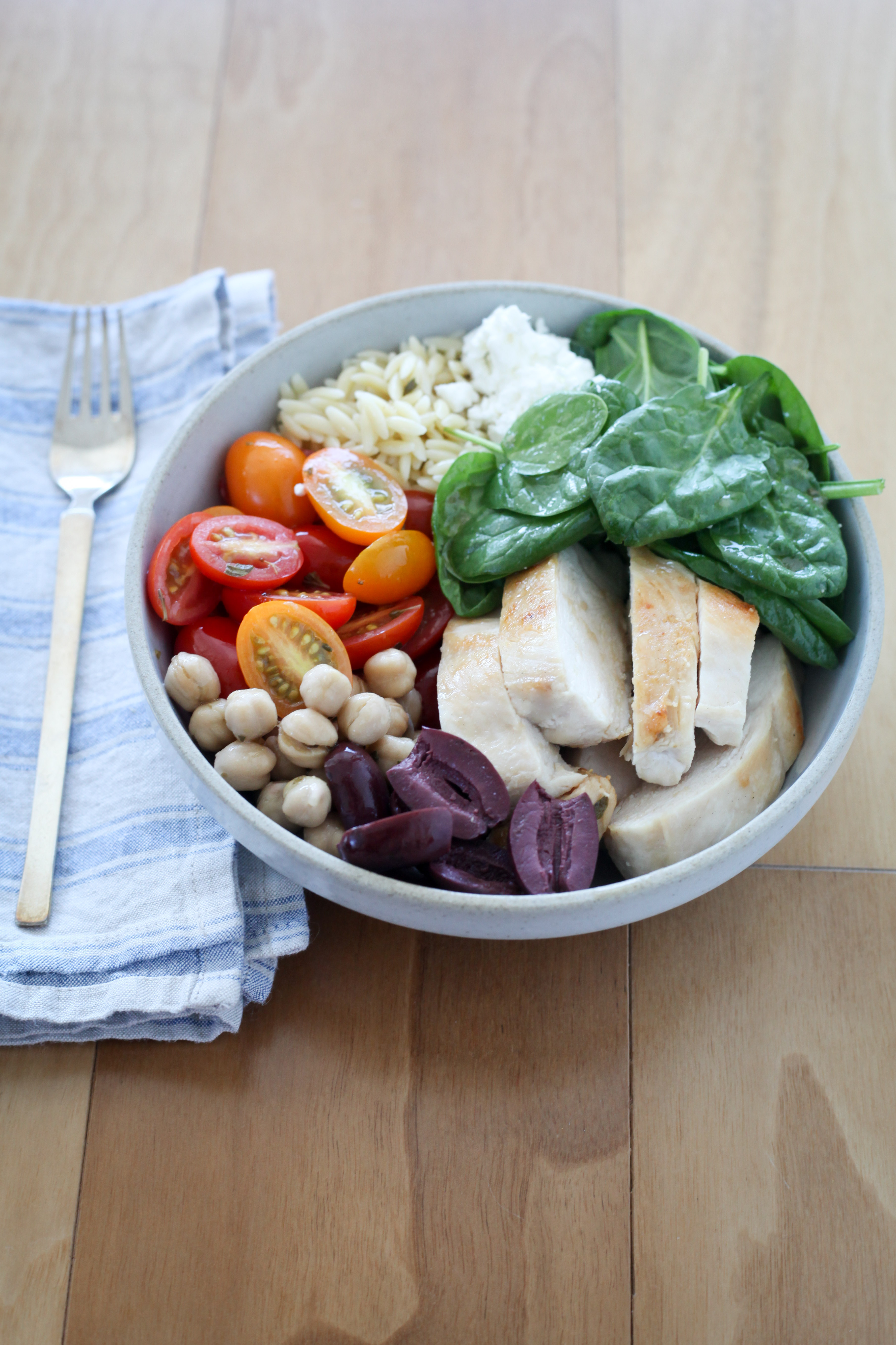 Greek Chicken, Chickpea, and Orzo Bowl | amodestfeast.com | @amodestfeast