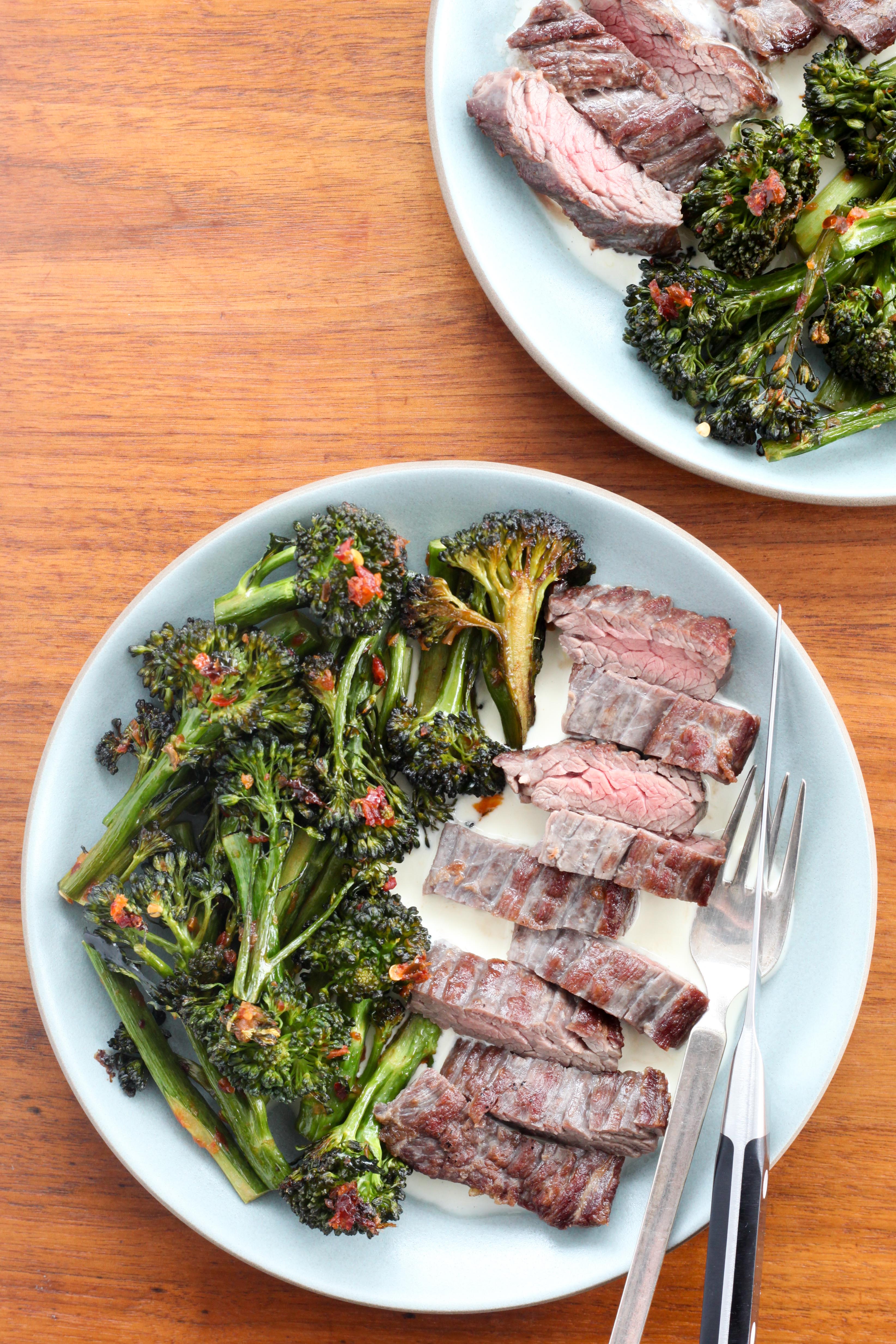 Skirt Steak With Spicy Broccolini and Lemon Mayo | amodestfeast.com | @amodestfeast