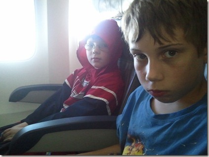 Drew and Cameron on the plane