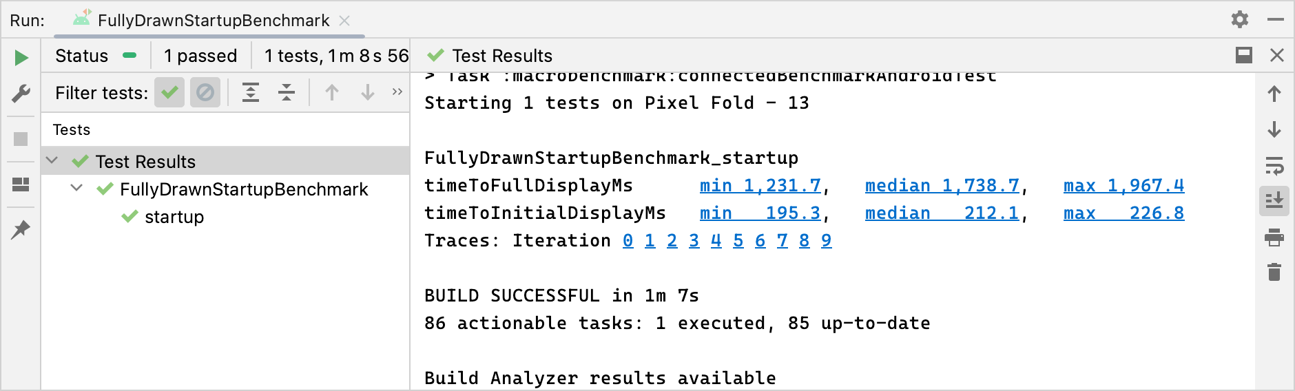 Wyniki StartupTimingMetric