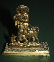 Pair- Georgian Brass Mantlepiece Pastoral Figures 