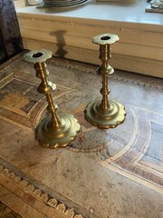 Pair Antique George 11 Brass Candlesticks Circa 1740