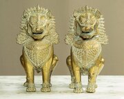 Pair Of Brass Temple Lions C.1900