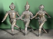 Folk Art Bronze Of Dancing Pierrot Clowns