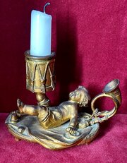 Rococo Gilt Bronze Drummer Boy Cherub Candlestick