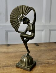 Art Deco Fan Dancer, Brass Statue  