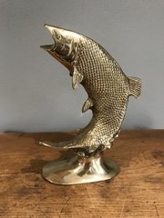 Large Brass Leaping Salmon Paperweight