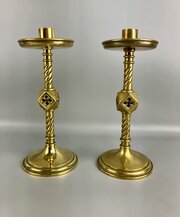 Pair Of Victorian Gothic Brass Candlesticks