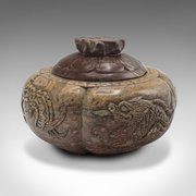 Small Antique Lidded Pot, Chinese, Carved