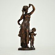 Antique Bronze Sculpture Of Woman & Child