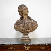 Large Painted Terracotta Bust Of Madame Du Barry