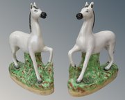 Good Rare Pair Victorian Staffordshire White Horse