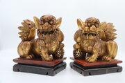 Buddhist Lions, Gilt Wood And Lacquer, Chinese