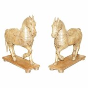 Pair Of Circa 1880 Hand Carved Wooden Horses