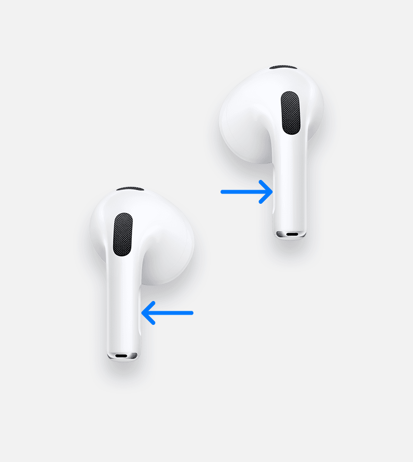 箭頭指向 AirPods Pro 的耳機柄