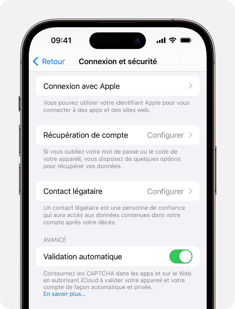 Écran d’iPhone montrant comment ajouter un contact légataire