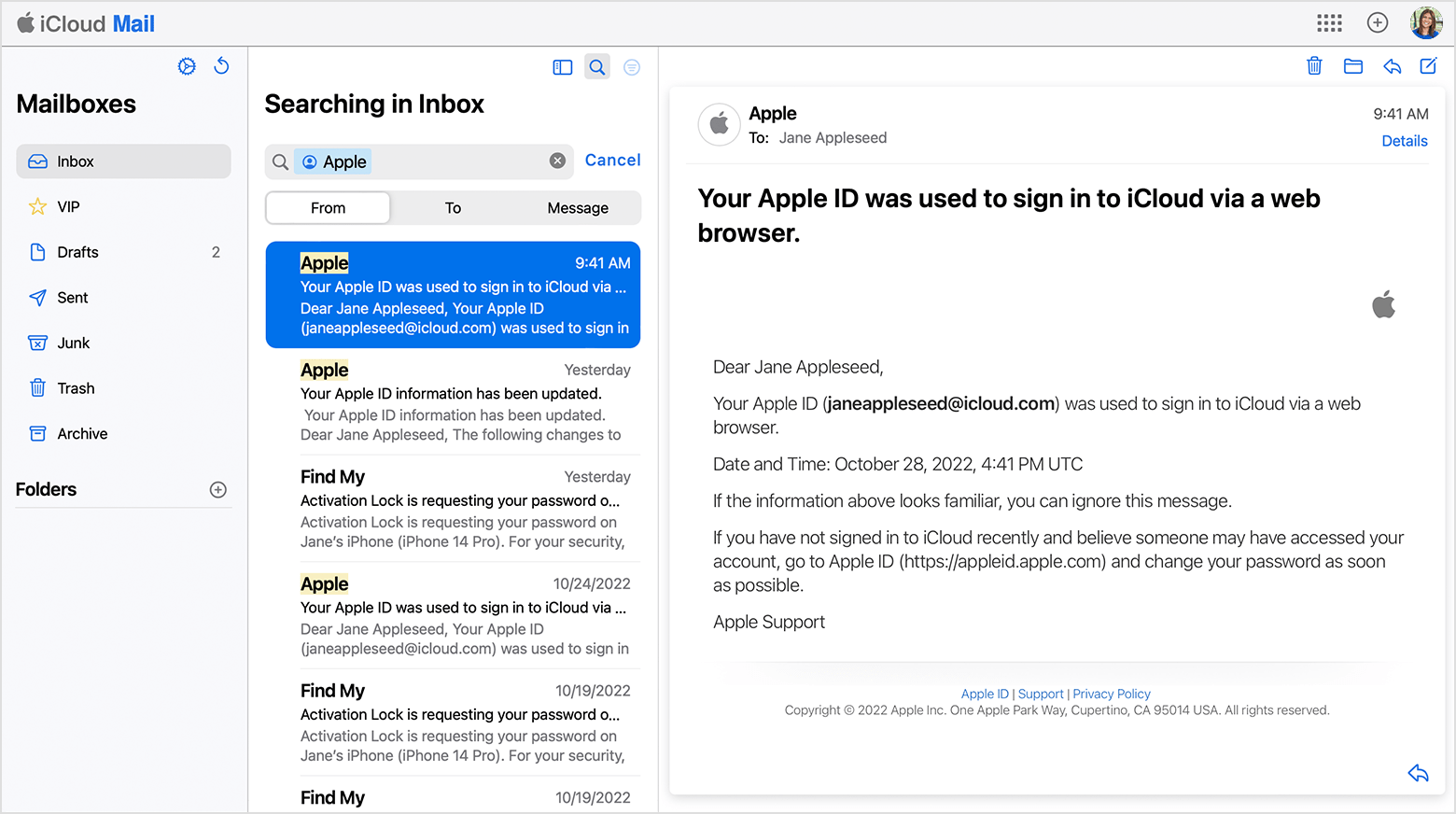 Find your Apple ID email address by searching for emails from Apple.