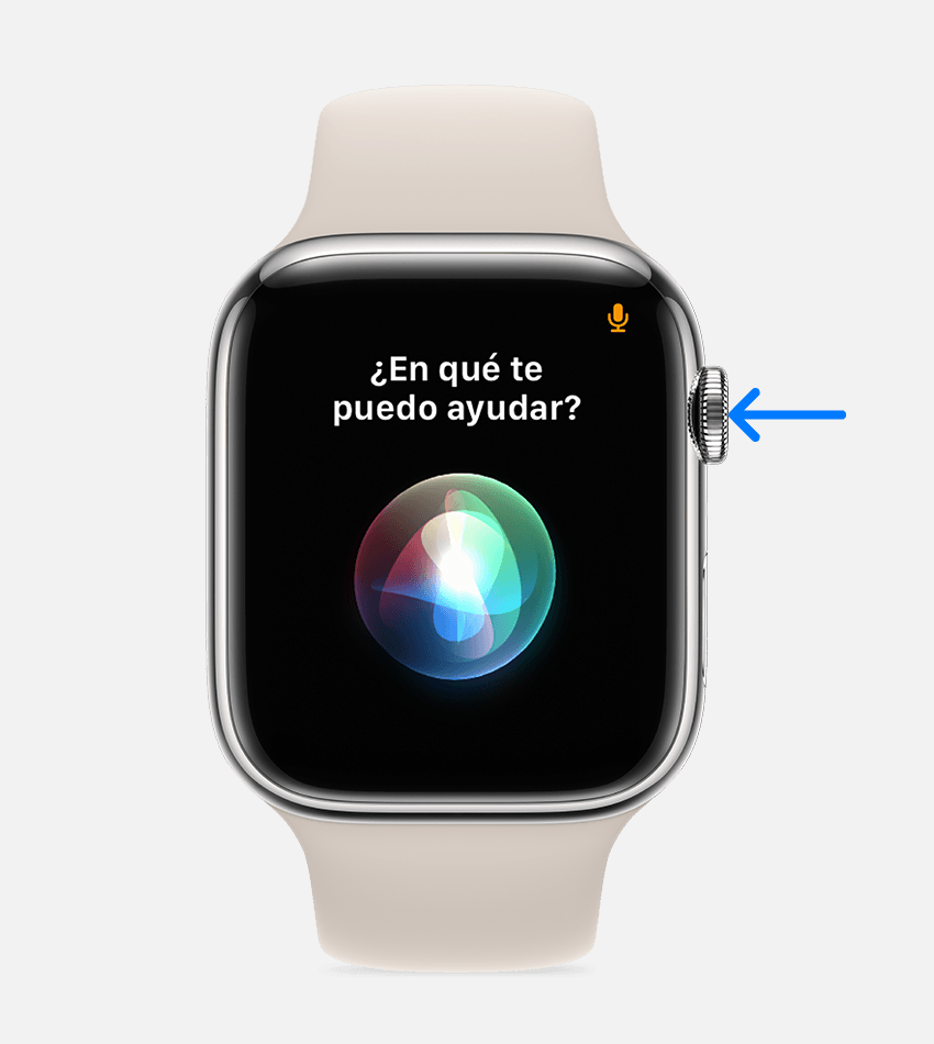 Flecha que apunta a la Digital Crown en el Apple Watch