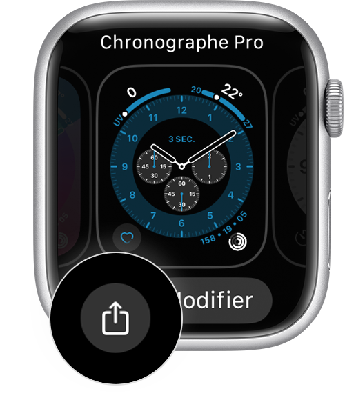 Cadran de l’Apple Watch affichant le bouton Partager