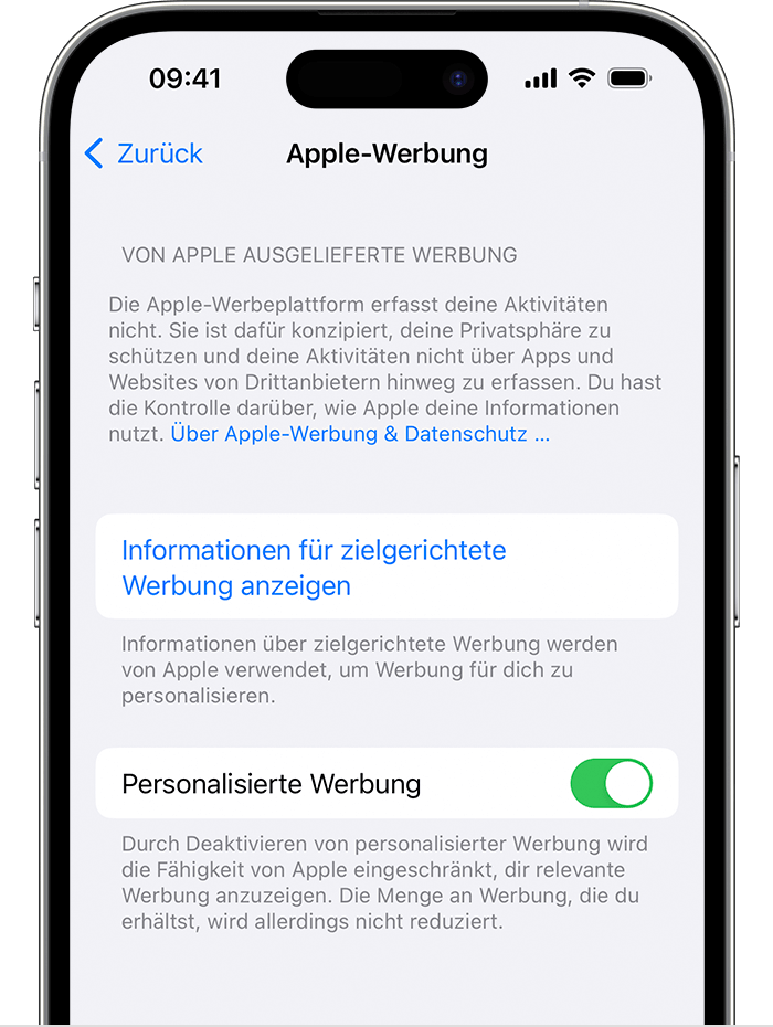 Personalisierte Werbung in den Apple-Werbeeinstellungen deaktivieren