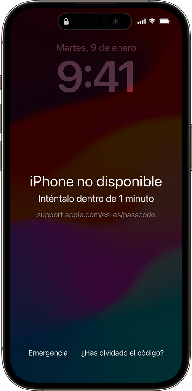 Si no introduces correctamente el código del iPhone, aparecerá el mensaje de iPhone no disponible.