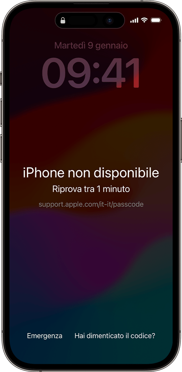 Il messaggio iPhone non disponibile viene visualizzato su un iPhone dopo aver inserito il codice errato.