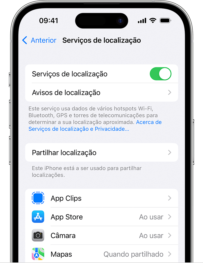 Nas definições do iOS, pode bloquear anúncios baseados na localização.