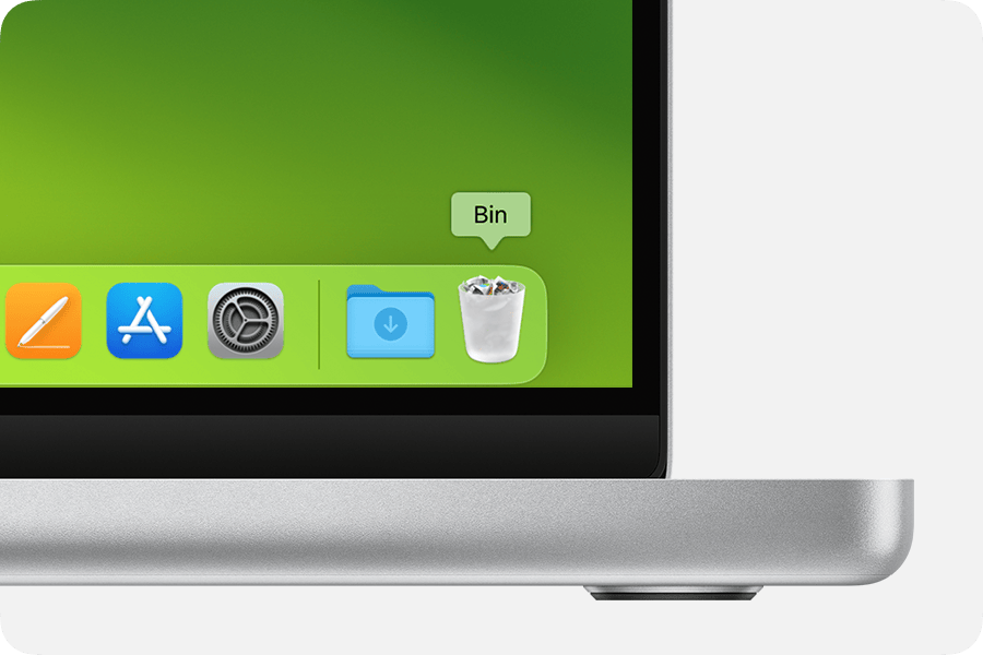 Mac screen showing the Bin icon in the Dock