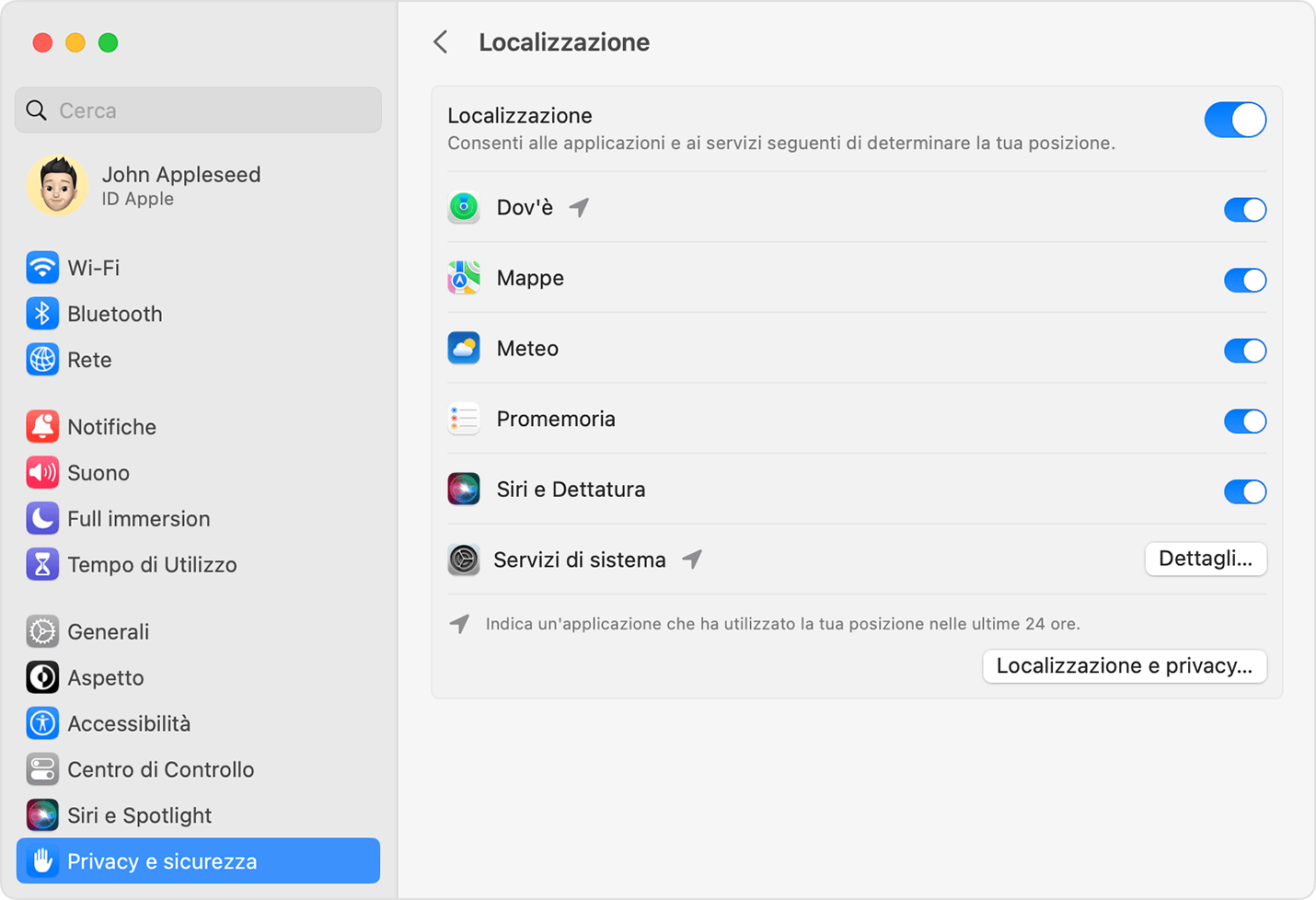 In macOS, bloccare gli annunci basati sulla posizione.