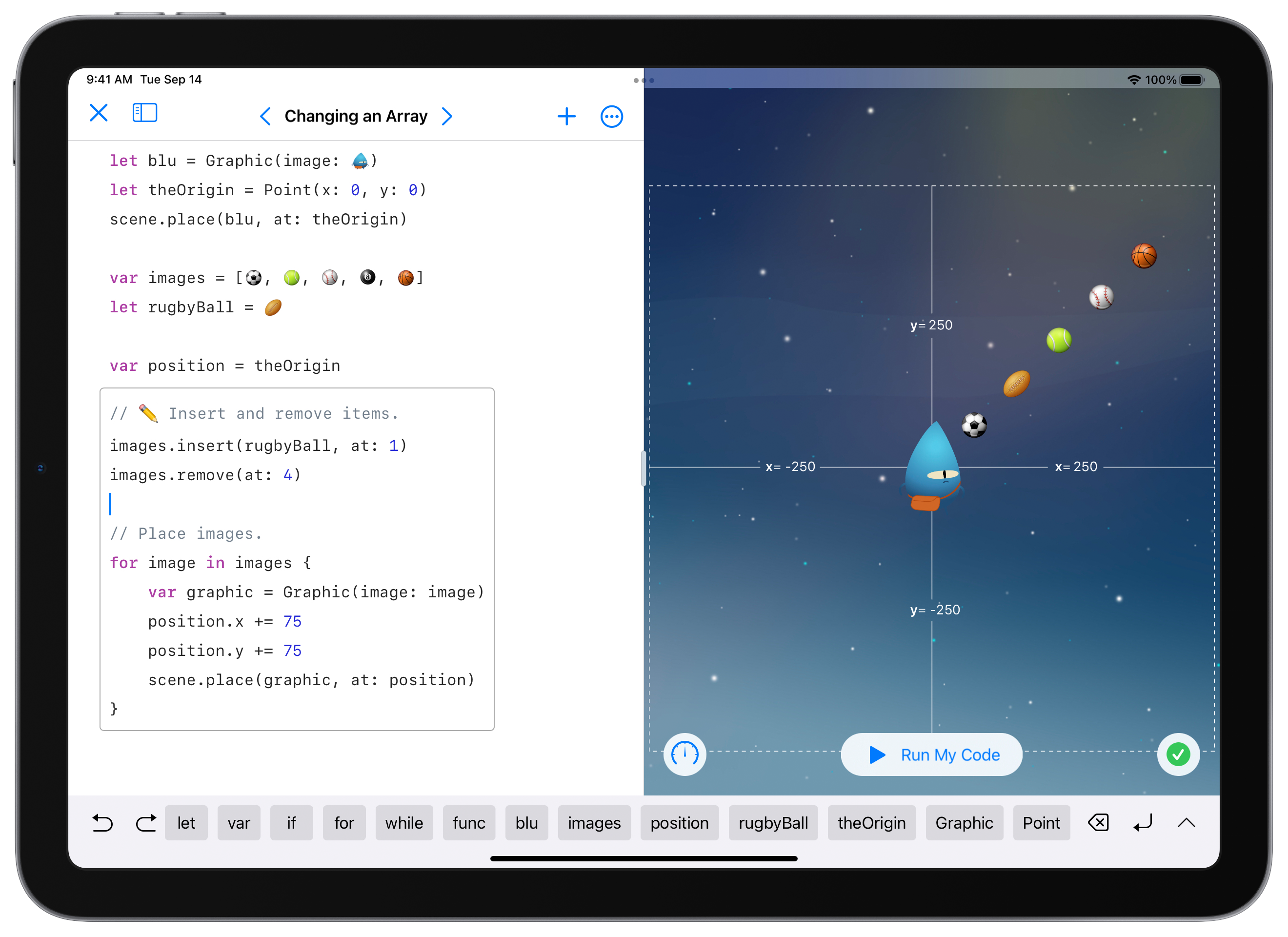 iPad 正在使用 Swift Playgrounds。